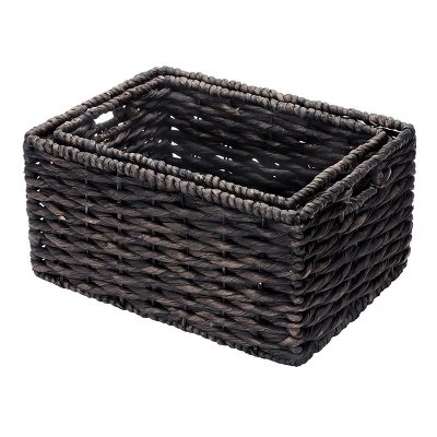 Hastings Home Handmade Rectangular Twisted Wicker Baskets - Set Of 2 - Black 3 Hastings Home Handmade Rectangular Twisted Wicker Baskets - Set Of 2 - Black - Image 3