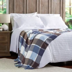 Hastings Home Oversized Vintage-Style Faux Cashmere Throw Blanket - Blue/Brown Plaid -Hastings Home Sales GUEST 77e56004 3af2 4e21 9315 61a2b9f1c997
