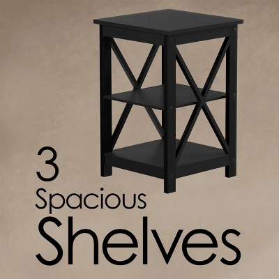 Hastings Home End Table With Two Shelves, X-Leg Design, And Wooden Stand, Black 2 Hastings Home End Table With Two Shelves, X-Leg Design, And Wooden Stand, Black - Image 2