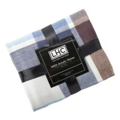 Hastings Home Oversized Vintage-Style Faux Cashmere Throw Blanket - Blue/Brown Plaid