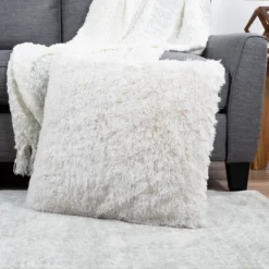 Hastings Home 24-inch Faux Fur Shag Pillow, White