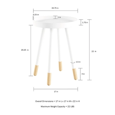 Hastings Home Mid-Century Modern Round Wooden End Table With Tray Top - White/Natural 2 Hastings Home Mid-Century Modern Round Wooden End Table With Tray Top - White/Natural - Image 2