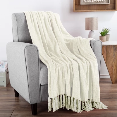 Hastings Home Oversized Chenille Throw Blanket - 70" X 60", Ivory 1 Hastings Home Oversized Chenille Throw Blanket - 70" X 60", Ivory