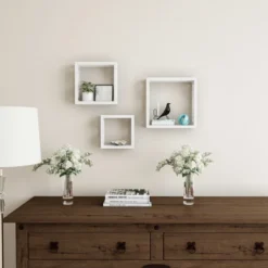 Floating Shelves- Open Cube Wall Shelf Set With Hidden Brackets, 3 Sizes To Display Decor, Photos, More- Hardware Included By Hastings Home (White) -Hastings Home Sales GUEST 84c149ba a4e1 47bd 8df8 987a6a0bb2be