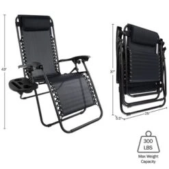 Hastings Home Anti-Gravity Lounge Chairs, Black, Set Of 2