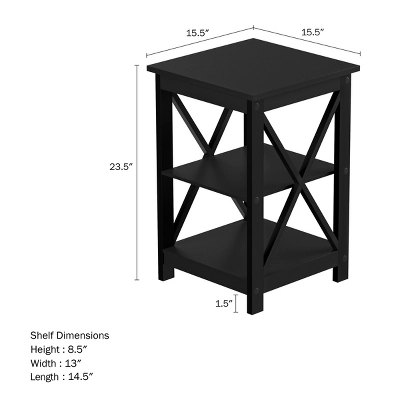 Hastings Home End Table With Two Shelves, X-Leg Design, And Wooden Stand, Black 1 Hastings Home End Table With Two Shelves, X-Leg Design, And Wooden Stand, Black