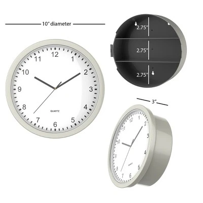 Hastings Home Analog Wall Clock With Hidden Compartments - 10", Silver 1 Hastings Home Analog Wall Clock With Hidden Compartments - 10", Silver