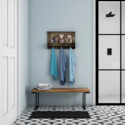 Wall Shelf And Picture Collage With Ledge And 3 Hanging Hooks- Photo Frame Decor Shelving With Rustic Wood Look, Holds 4x6 Pictures By Hastings Home -Hastings Home Sales GUEST 8cd1531b 5f3d 41b8 92d1 892621ced409