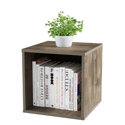 End Table - Stackable Contemporary Minimalist Modular Cube Accent Table Or Shadowbox For Bedroom, Living Room Or Office By Hastings Home (Gray) 1 End Table - Stackable Contemporary Minimalist Modular Cube Accent Table Or Shadowbox For Bedroom, Living Room Or Office By Hastings Home (Gray)