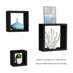 Floating Shelves- Cube Wall Shelf Set With Hidden Brackets, 3 Sizes To Display Decor, Books, Photos, More- Hardware Included By Hastings Home (Black) -Hastings Home Sales GUEST 925bc2be 3192 4a73 aa86 84d4f6820c7d