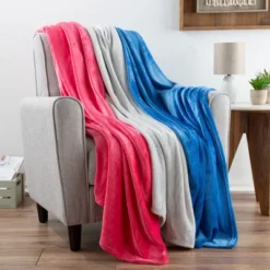 Fleece Throw Blanket- Set Of 3- Blue, Gray & Pink Plush 60x50" Blankets- Soft & Cozy For Travel, Outdoors & Lounging On The Sofa By Hastings Home -Hastings Home Sales GUEST 988c7f2f 6948 4049 945f 99417e597be6