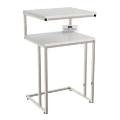 Hastings Home 2-Tier End Table - C-Shaped Side Table With Two Shelves And Metal Stand - White And Chrome -Hastings Home Sales GUEST 9ed1a3f8 acf7 4f08 ae04 52daff8f099d