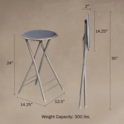 Hastings Home 24" Foldable Padded Indoor Counter-Height Stool – Gray