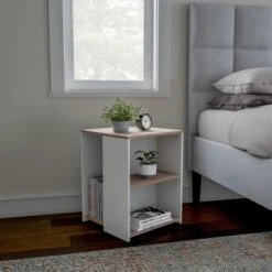Hastings Home Minimalist Two-Toned Accent Side Table With Open Shelve, Brown/White -Hastings Home Sales GUEST a57827d6 3983 45c1 9b49 7292bf9e439b