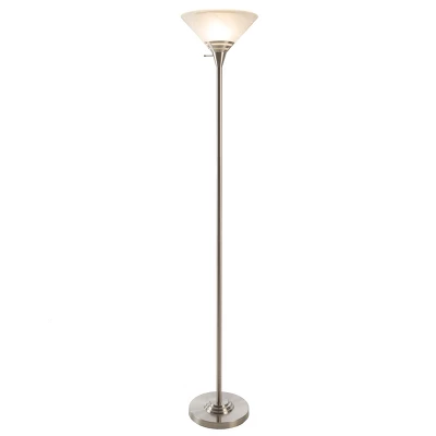 Hastings Home Torchiere Floor Lamp With Marbleized Glass Shade And LED Bulb - Brushed Silver 5 Hastings Home Torchiere Floor Lamp With Marbleized Glass Shade And LED Bulb - Brushed Silver - Image 5