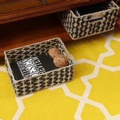 Villacera Rectangle Hand Weaved Wicker Baskets Made Of Water Hyacinth | Nesting Black And Natural Seagrass Bins | Set Of 2 -Hastings Home Sales GUEST a95053d2 f789 4e62 a4df 0e6c7b96fe7a