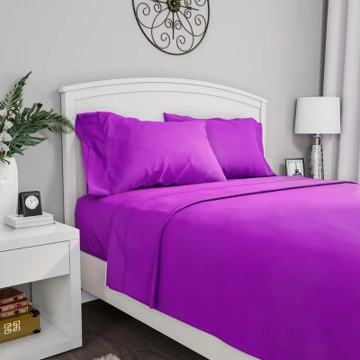 Hastings Home Twin Size Brushed Microfiber 3 Piece Bed Sheet And Linen Set With Stain Resistant Fitted And Flat Sheets - Purple 1 Hastings Home Twin Size Brushed Microfiber 3 Piece Bed Sheet And Linen Set With Stain Resistant Fitted And Flat Sheets - Purple