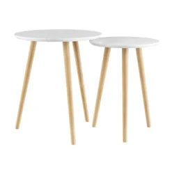 Hastings Home Nesting End Tables - Mid-Century Modern Wood Accent Table With Circular Top - Set Of 2, White/Natural 12 Hastings Home Nesting End Tables - Mid-Century Modern Wood Accent Table With Circular Top - Set Of 2, White/Natural -Hastings Home Sales GUEST b7974af7 f6a8 41fb af04 04fa152ab9a0