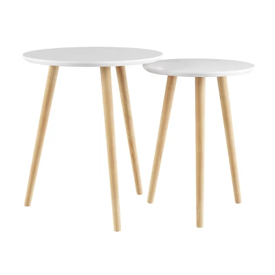 Hastings Home Nesting End Tables - Mid-Century Modern Wood Accent Table With Circular Top - Set Of 2, White/Natural 6 Hastings Home Nesting End Tables - Mid-Century Modern Wood Accent Table With Circular Top - Set Of 2, White/Natural - Image 6