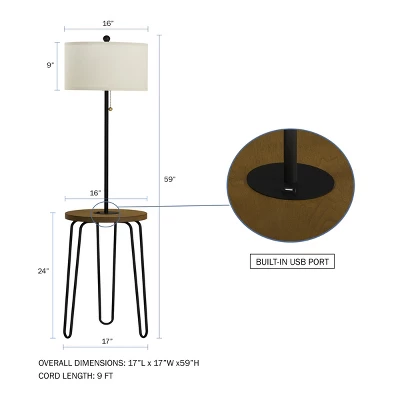 Hastings Home Floor Lamp With Table, Shelves, USB Port And Hairpin Legs 1 Hastings Home Floor Lamp With Table, Shelves, USB Port And Hairpin Legs