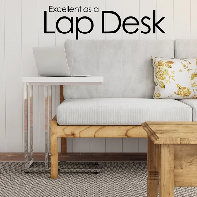 Hastings Home C-Shaped Sofa Side Table Space-Saving, White 2 Hastings Home C-Shaped Sofa Side Table Space-Saving, White - Image 2