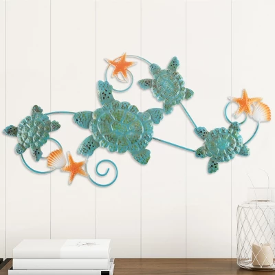 Hastings Home Sea Turtles With Shells And Starfish Nautical 3D Metal Hanging Wall Art 1 Hastings Home Sea Turtles With Shells And Starfish Nautical 3D Metal Hanging Wall Art
