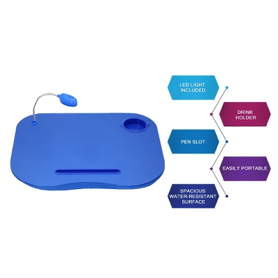 Hastings Home Portable Cushioned Lap Desk With Removable Gooseneck LED Light, Cup Holder, And Pen Slot - Blue 2 Hastings Home Portable Cushioned Lap Desk With Removable Gooseneck LED Light, Cup Holder, And Pen Slot - Blue - Image 2