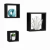 Floating Shelves- Cube Wall Shelf Set With Hidden Brackets, 3 Sizes To Display Decor, Books, Photos, More- Hardware Included By Hastings Home (Black)