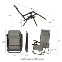 Hastings Home Adjustable Zero Gravity Lounge Chairs - Gray And Black, Set Of 2