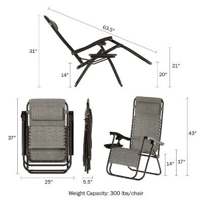 Hastings Home Adjustable Zero Gravity Lounge Chairs - Gray And Black, Set Of 2 1 Hastings Home Adjustable Zero Gravity Lounge Chairs - Gray And Black, Set Of 2
