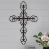 Hastings Home Handcrafted Decorative Metal Wall Cross With Fleur De Lis Design