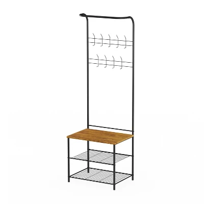 Hastings Home Entryway Bench With Coat Rack, Seat, Hooks, And Shoe Storage, Black 4 Hastings Home Entryway Bench With Coat Rack, Seat, Hooks, And Shoe Storage, Black - Image 4