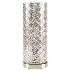 LED Uplight Table Lamp With Silver Mercury Finish, Embossed Trellis Pattern And Included LED Light Bulb For Home Uplighting By Hastings Home -Hastings Home Sales GUEST d5ea9a7b cb24 40ff b02e a37da8c58902