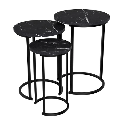 Hastings Home End Tables With Faux Marble Top And Black Metal Base Nesting Tables, Black, Set Of 3 7 Hastings Home End Tables With Faux Marble Top And Black Metal Base Nesting Tables, Black, Set Of 3 - Image 7