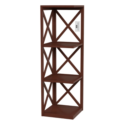 Hastings Home 4-Shelf Criss-Cross Style Corner Bookcase - Brown 3 Hastings Home 4-Shelf Criss-Cross Style Corner Bookcase - Brown - Image 3