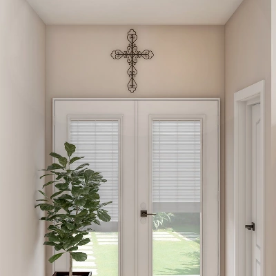 Hastings Home Handcrafted Decorative Metal Wall Cross With Fleur De Lis Design 3 Hastings Home Handcrafted Decorative Metal Wall Cross With Fleur De Lis Design - Image 3