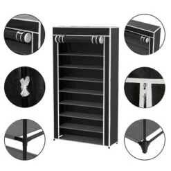 Hastings Home Freestanding Tiered Shoe Rack With Dust Cover - Black
