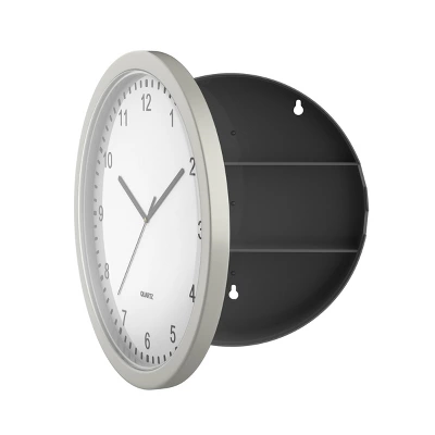 Hastings Home Analog Wall Clock With Hidden Compartments - 10", Silver 4 Hastings Home Analog Wall Clock With Hidden Compartments - 10", Silver - Image 4