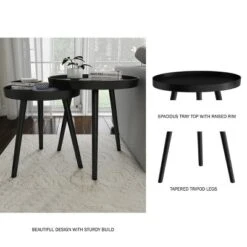 Hastings Home Nesting End Tables - Circular Mid-Century Modern Accent Table With Tray Top - Set Of 2, Matte Black -Hastings Home Sales GUEST e18a6f5e 8443 4016 851c 2ece1c54aaff