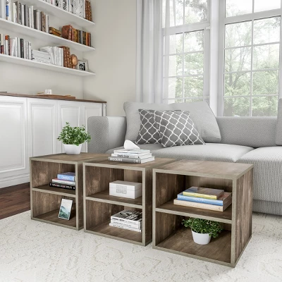 End Table - Stackable Contemporary Minimalist Modular Cube Accent Table Double Shelves For Bedroom, Living Room Or Office By Hastings Home (Gray) 4 End Table - Stackable Contemporary Minimalist Modular Cube Accent Table Double Shelves For Bedroom, Living Room Or Office By Hastings Home (Gray) - Image 4