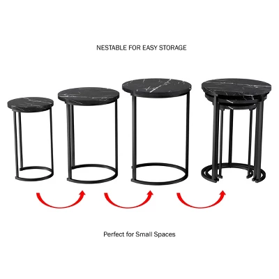 Hastings Home End Tables With Faux Marble Top And Black Metal Base Nesting Tables, Black, Set Of 3 3 Hastings Home End Tables With Faux Marble Top And Black Metal Base Nesting Tables, Black, Set Of 3 - Image 3