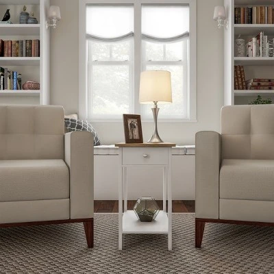 Hastings Home Narrow Side Table With Drawer And Storage Shelf - White/Honey Oak 3 Hastings Home Narrow Side Table With Drawer And Storage Shelf - White/Honey Oak - Image 3