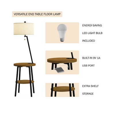 Hastings Home Floor Lamp With Table, Shelves, USB Charging Port And Drum Shade 2 Hastings Home Floor Lamp With Table, Shelves, USB Charging Port And Drum Shade - Image 2
