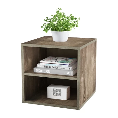End Table - Stackable Contemporary Minimalist Modular Cube Accent Table Double Shelves For Bedroom, Living Room Or Office By Hastings Home (Gray) 1 End Table - Stackable Contemporary Minimalist Modular Cube Accent Table Double Shelves For Bedroom, Living Room Or Office By Hastings Home (Gray)