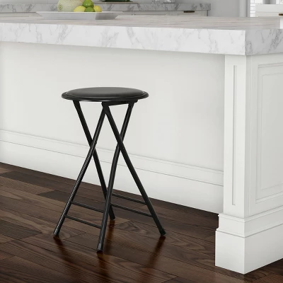 Hastings Home 24" Round Folding Stool With Padded Seat - Black 1 Hastings Home 24" Round Folding Stool With Padded Seat - Black