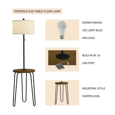 Hastings Home Floor Lamp With Table, Shelves, USB Port And Hairpin Legs 2 Hastings Home Floor Lamp With Table, Shelves, USB Port And Hairpin Legs - Image 2