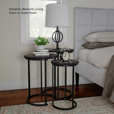 Hastings Home End Tables With Faux Marble Top And Black Metal Base Nesting Tables, Black, Set Of 3 5 Hastings Home End Tables With Faux Marble Top And Black Metal Base Nesting Tables, Black, Set Of 3 - Image 5