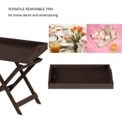 Hastings Home Folding Side Table With Removable Tray Top - Brown -Hastings Home Sales GUEST f93066d9 538d 4764 a71d 3b479557cf00