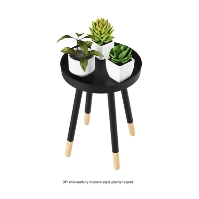 Hastings Home Round End Table – Wooden Stand With Tray Top, Black 7 Hastings Home Round End Table – Wooden Stand With Tray Top, Black - Image 7