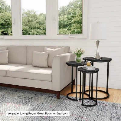 Hastings Home End Tables With Faux Marble Top And Black Metal Base Nesting Tables, Black, Set Of 3 4 Hastings Home End Tables With Faux Marble Top And Black Metal Base Nesting Tables, Black, Set Of 3 - Image 4